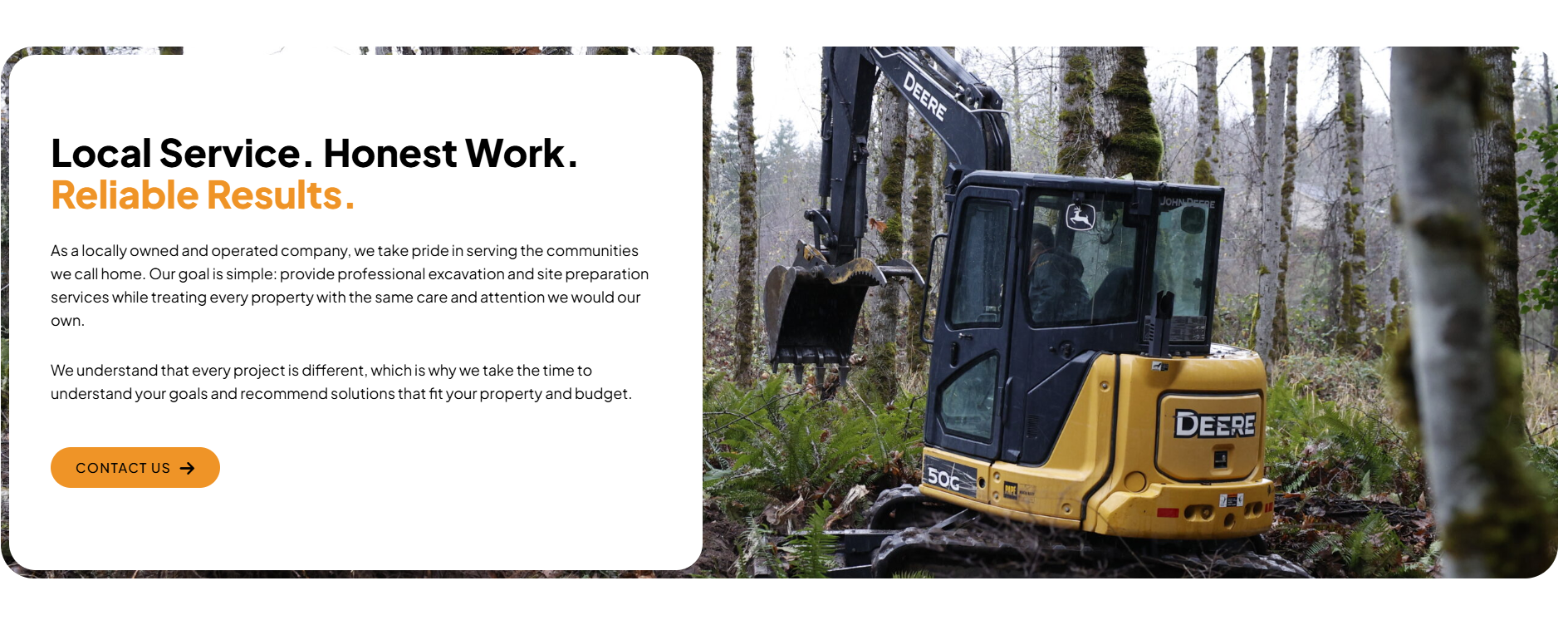 AcreMaker NW homepage — Local Service, Honest Work, Reliable Results section