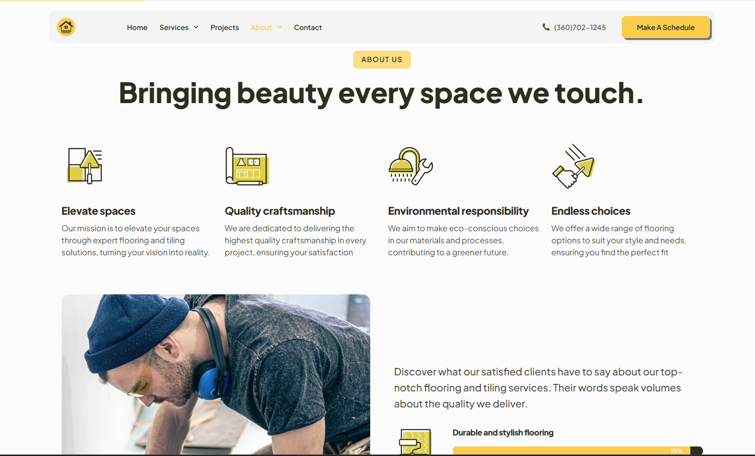 Dwell Installations footer — quick links, service areas, and contact info