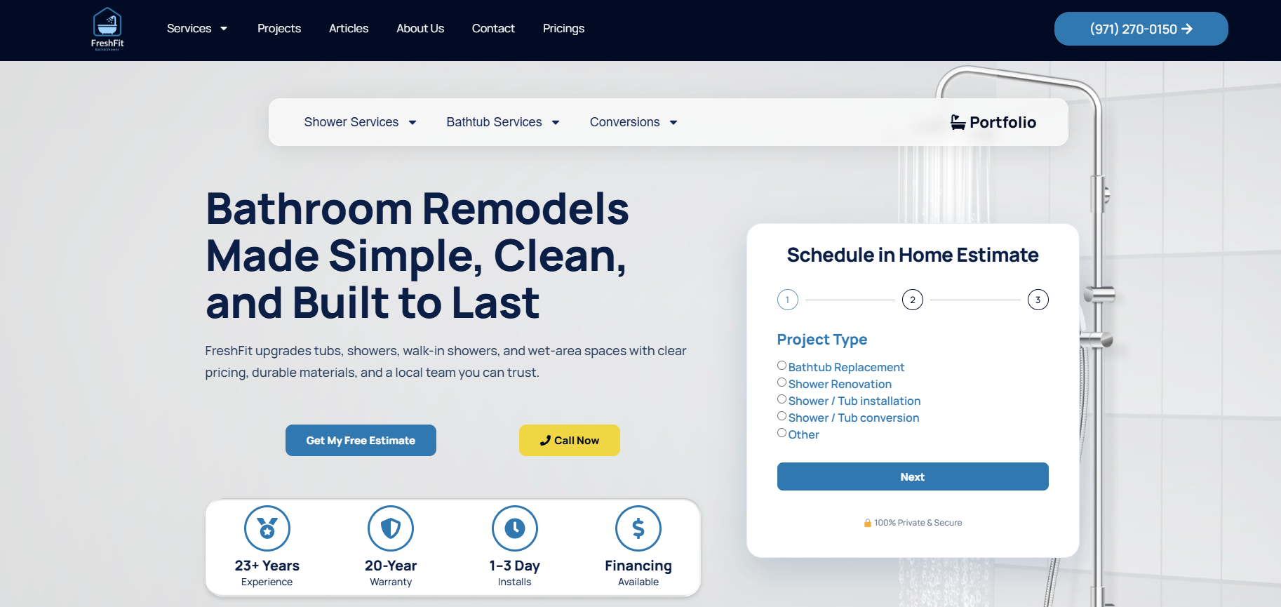FreshFit Bath & Shower website — bathroom remodeling in Portland OR area